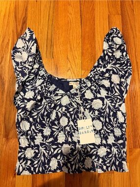 Roller Rabbit Navy and White Floral Peplum Top